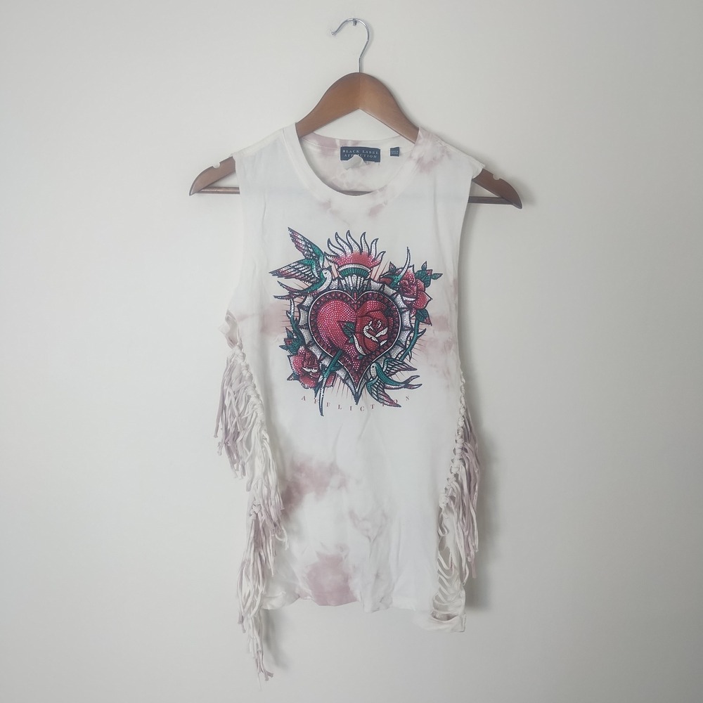 Affliction Black Label Tank Top Women's Small Tie Dye Fringe Edgy Rocker